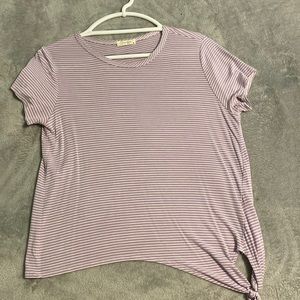 purple and white striped shirt